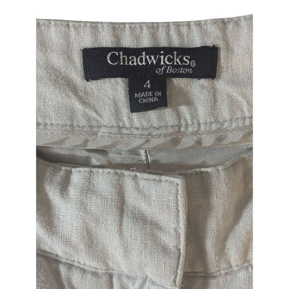 Chadwicks Cropped Womens SZ 4 Linen Blend Wide Leg Lined Pants Beachy Casual - Picture 3 of 8